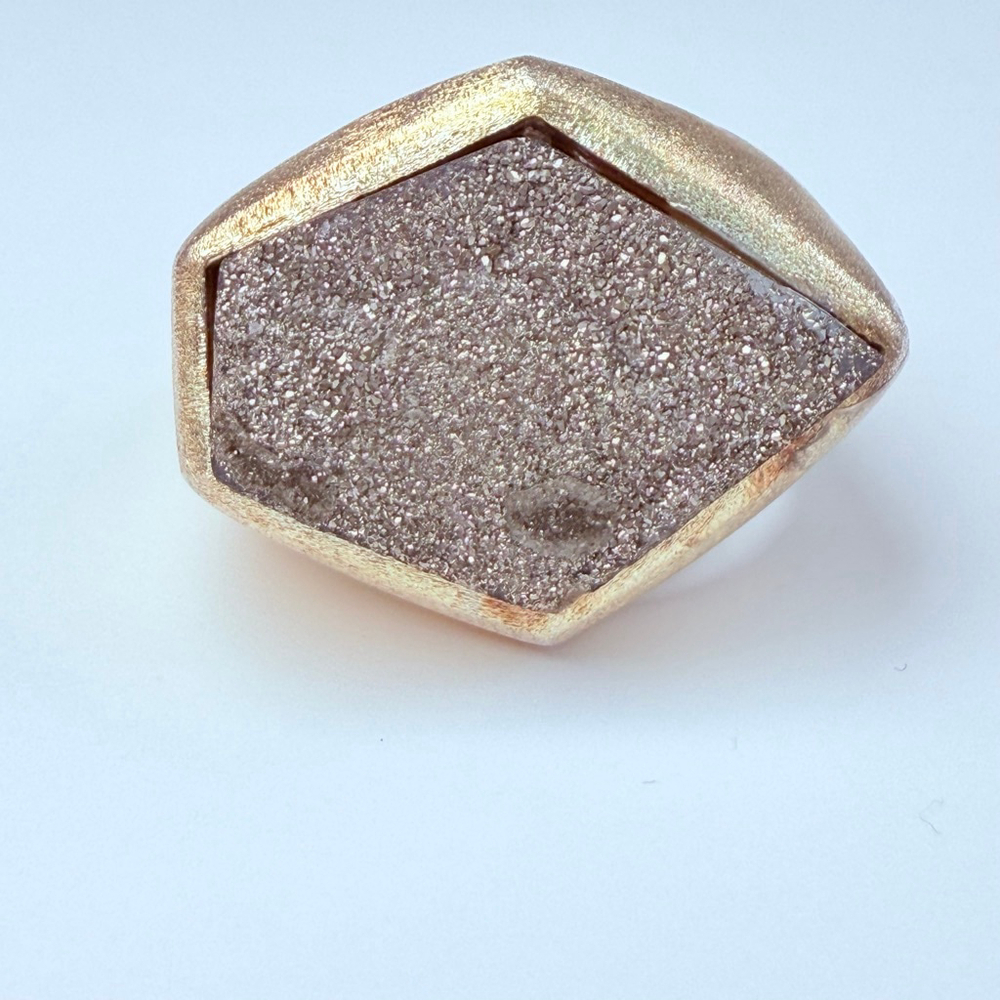 Modernist Geometric Milor Druzy Quartz Gemstone Satin Sterling Silver 925 Ring